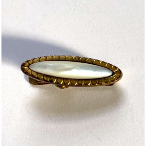 Vintage Tie Clip Mother of Pearl Oval Gold Tone Alligator Mid Century Art Deco